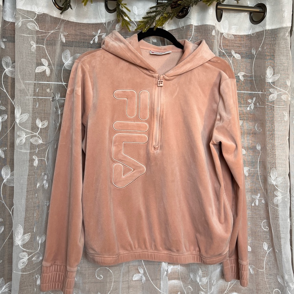FILA Pink Velour Quarter Zip long sleeved Hoodie.